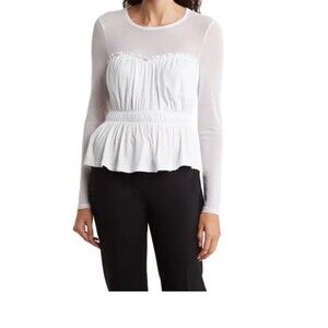 BCBG mixed media peplum white top /size L